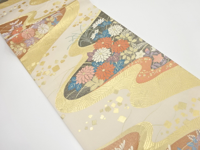 JAPANESE FUKURO OBI / WOVEN AUTUMN FLOWERS